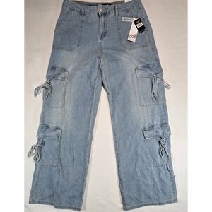 Zoe by Zoe + Phoebe High Rise Wide Leg Cargo Jeans Light Wash Blue Size 9‎ NWT